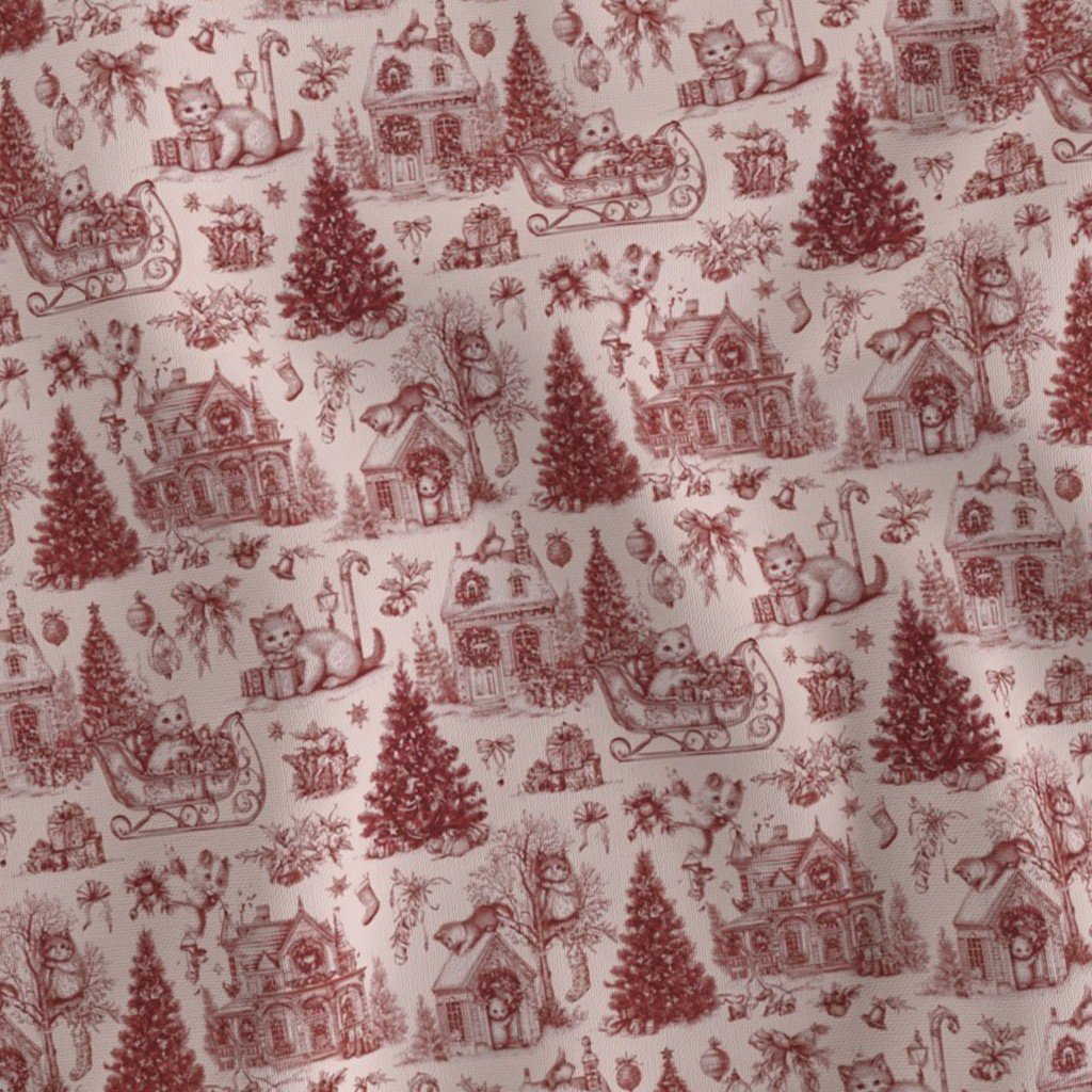 Christmas Cats Toile Christmas Red Fabric christmas cats fabric