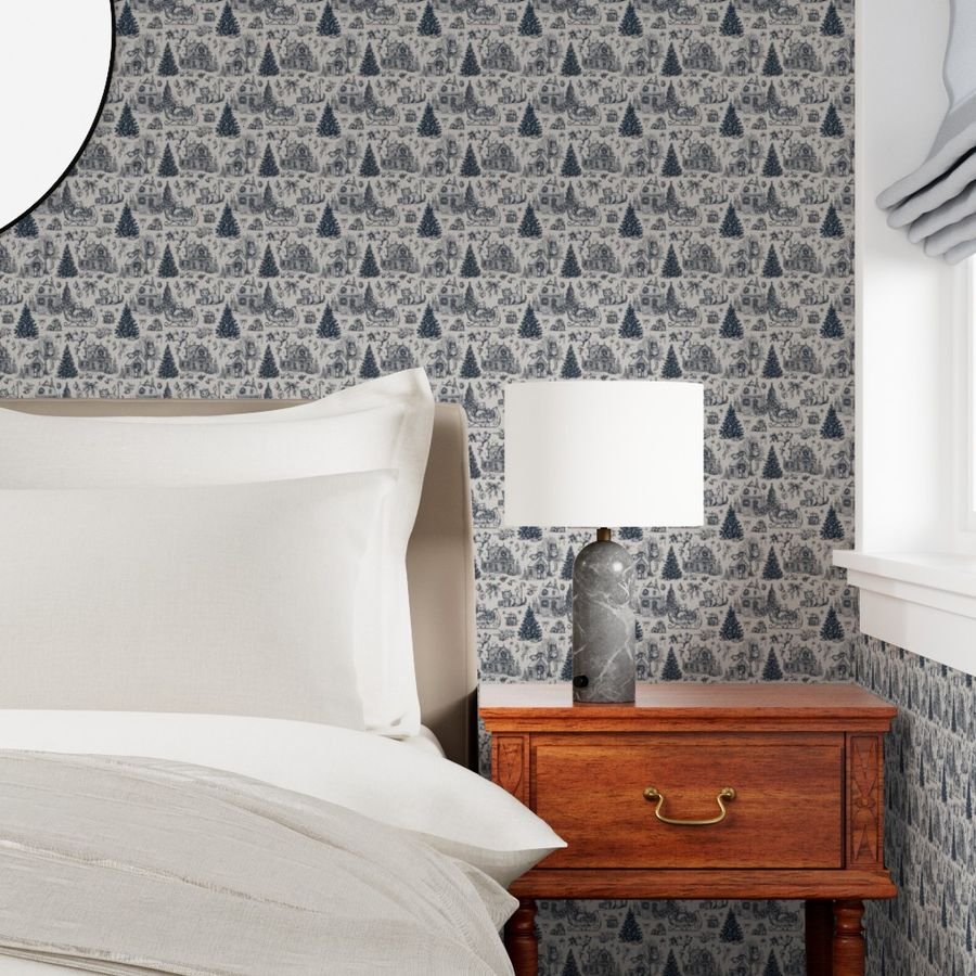 Christmas Cats Toile Midnight Navy Wallpaper christmas toile wallpaper