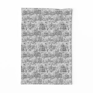 Victorian Christmas Village Toile Black and White Home Decor Collection Interior Collection black and white tea towel design