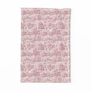 Victorian Christmas Village Toile Christmas Red Home Decor Collection Interior Collection christmas red tea towel design