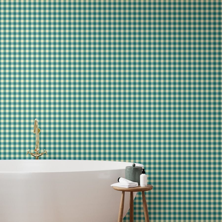 Teal and Cream White 2 Inch Gingham Wallpaper 2 inch gingham wallpaper