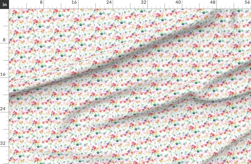 Rainbow Bright Pastel Watercolor Flowers and Vines Fabric design