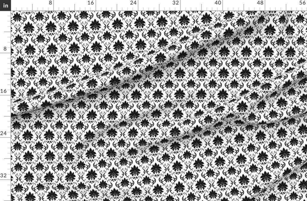 Black on White Jumbo Fleur Damask Motif Fabric design