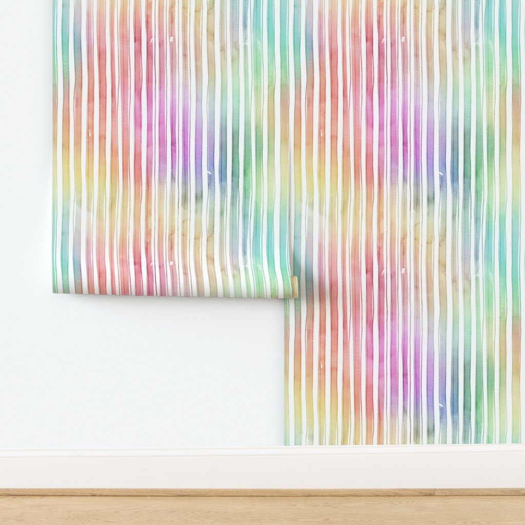 Bright Pastel Watercolor Vertical Stripes and Lines Wallpaper design