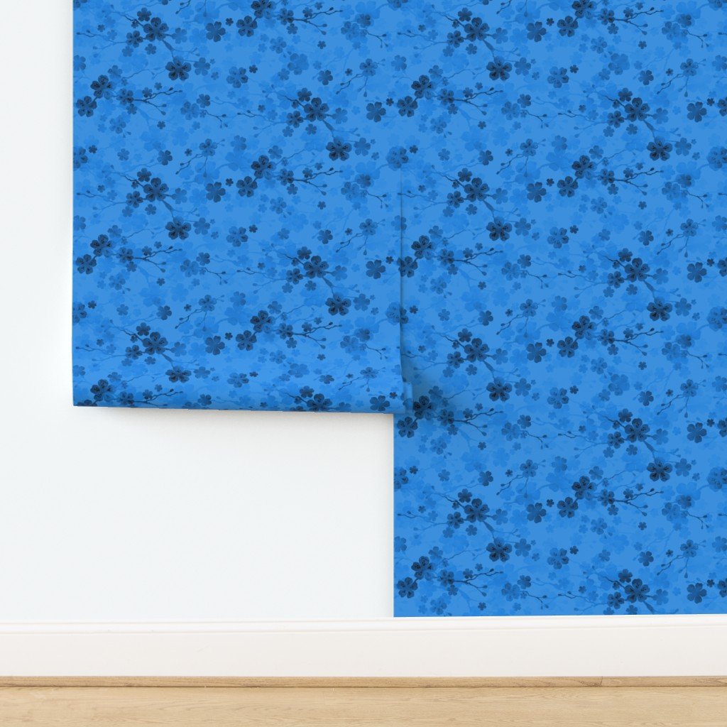 Classic Blue Pastel Watercolor Cherry Blossom Flowers and Vines Home Styling Collection design
