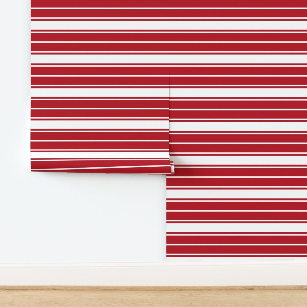 Cherry Orchard Red and White Horizontal French Stripe Wallpaper design