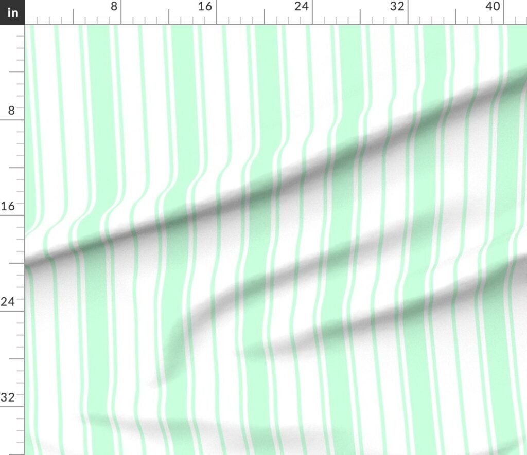 Mint Foam and White Vertical French Stripe Fabric design