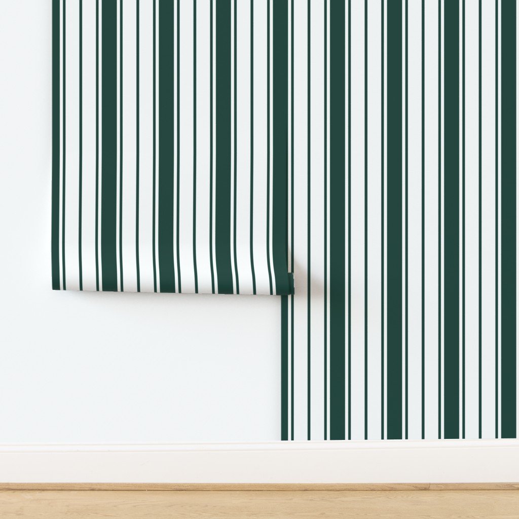 Cypress Green and White Vertical French Stripe Wallpaper design
