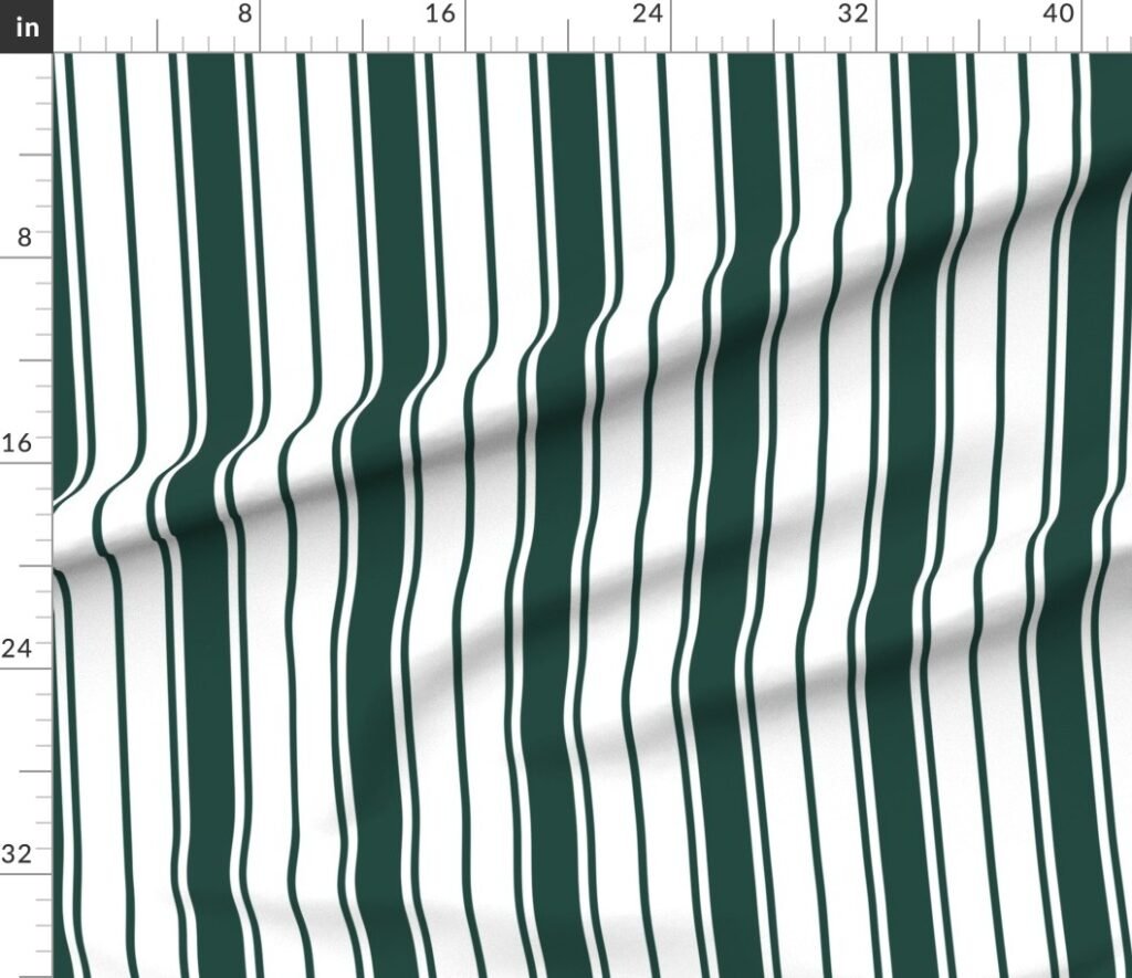 Cypress Green and White Vertical French Stripe Fabric design