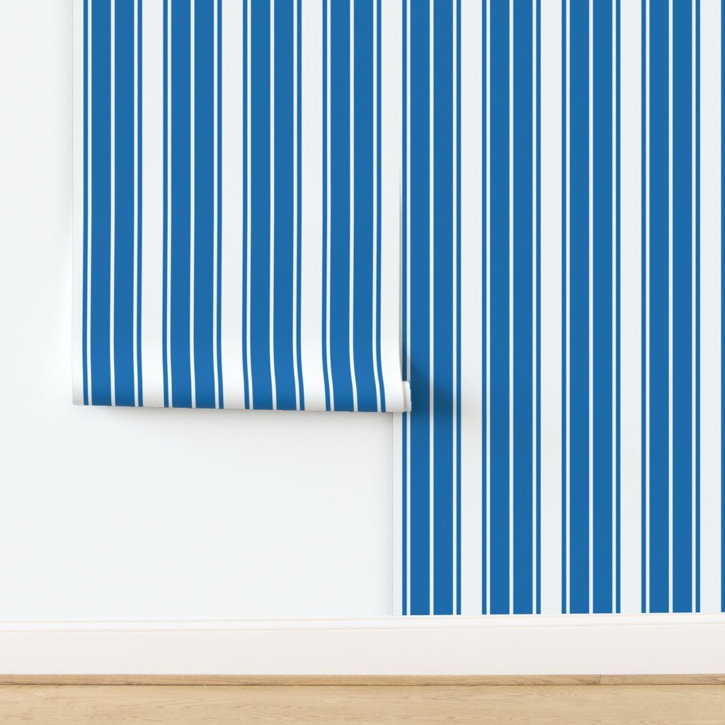 Biscayne Bay Blue and White Vertical French Stripe Wallpaper design