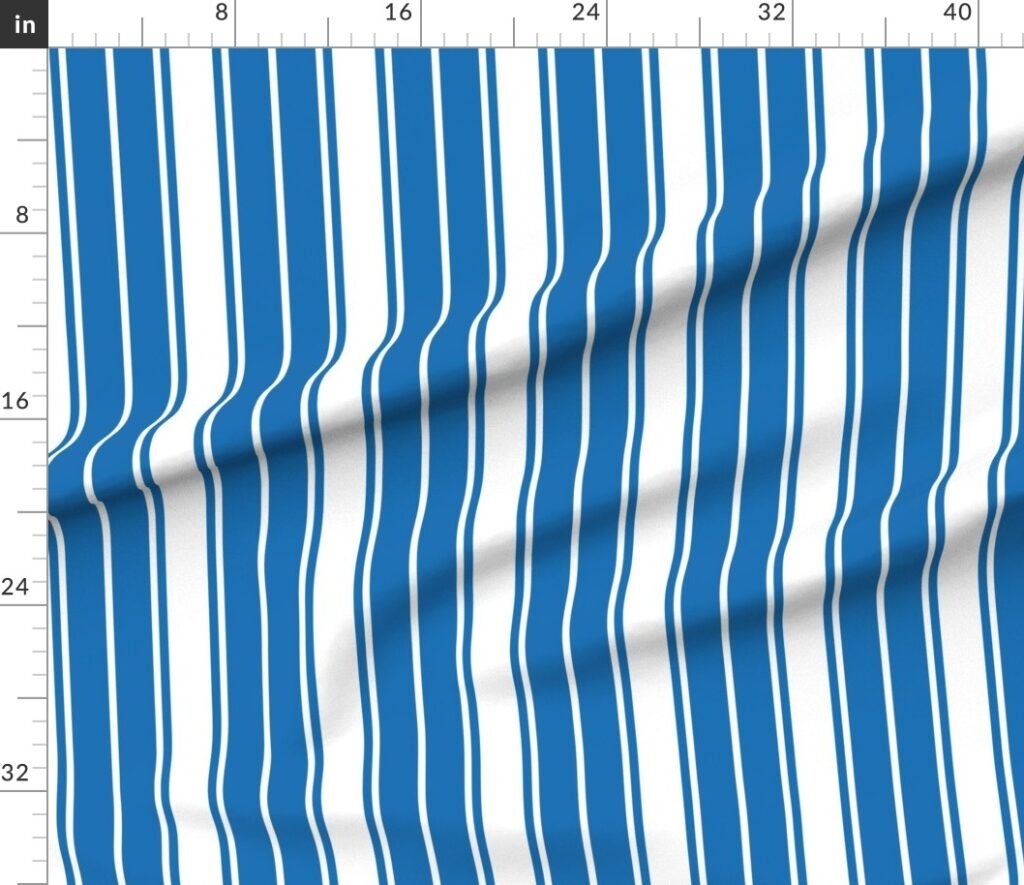 Biscayne Bay Blue and White Vertical French Stripe Fabric design