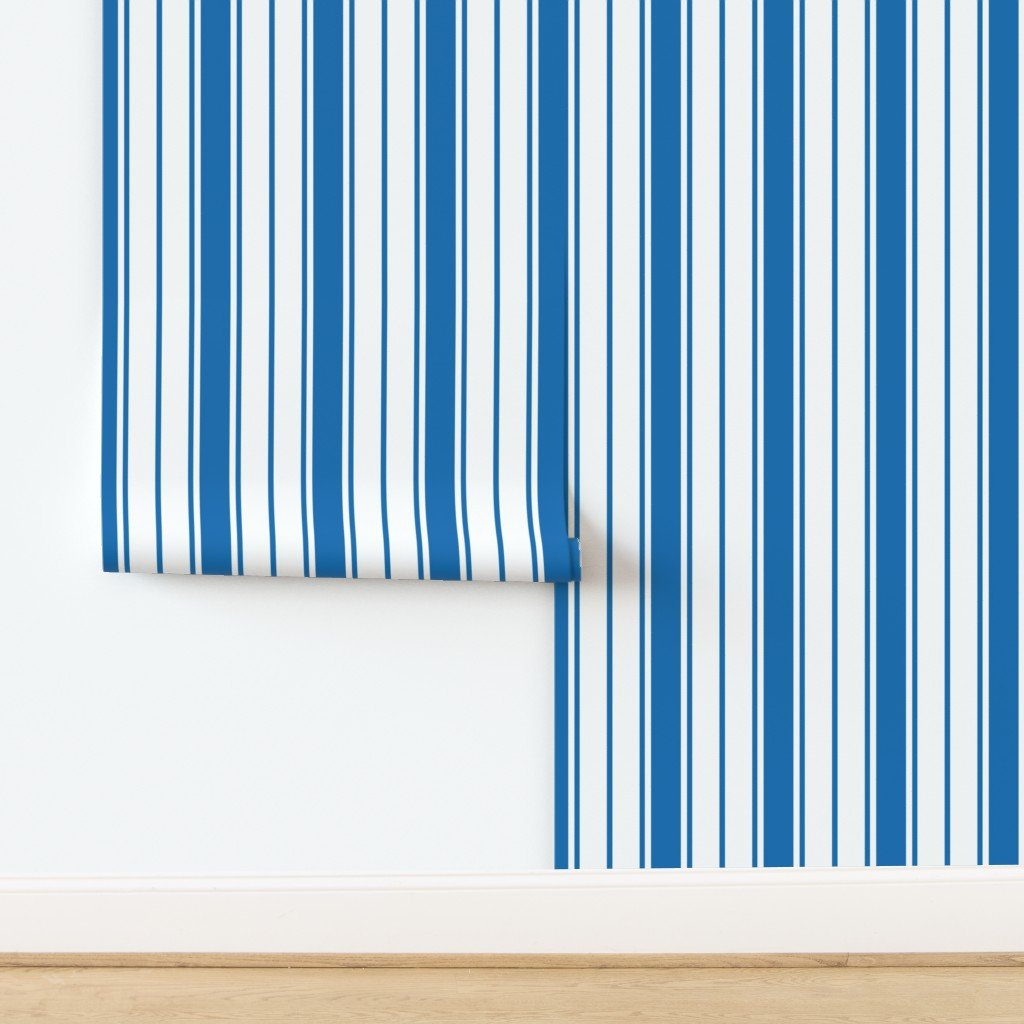 Biscayne Bay Blue and White Vertical French Stripe Wallpaper design