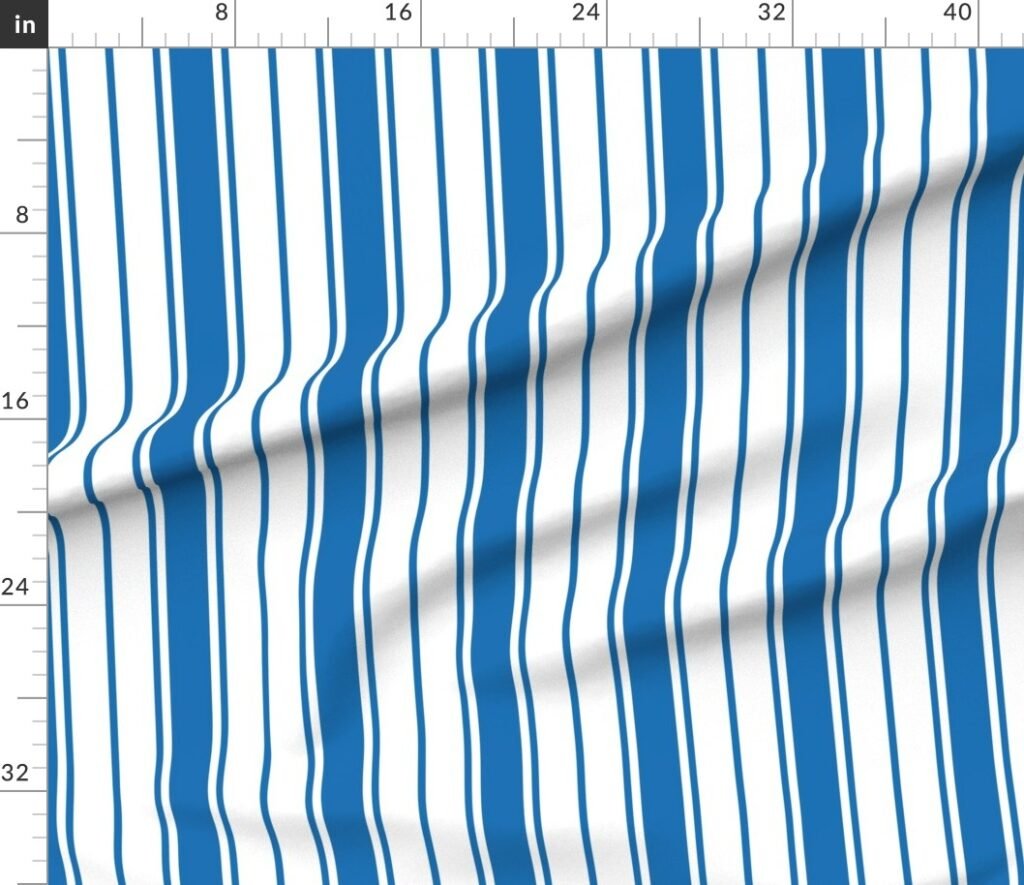 Biscayne Bay Blue and White Vertical French Stripe Fabric design