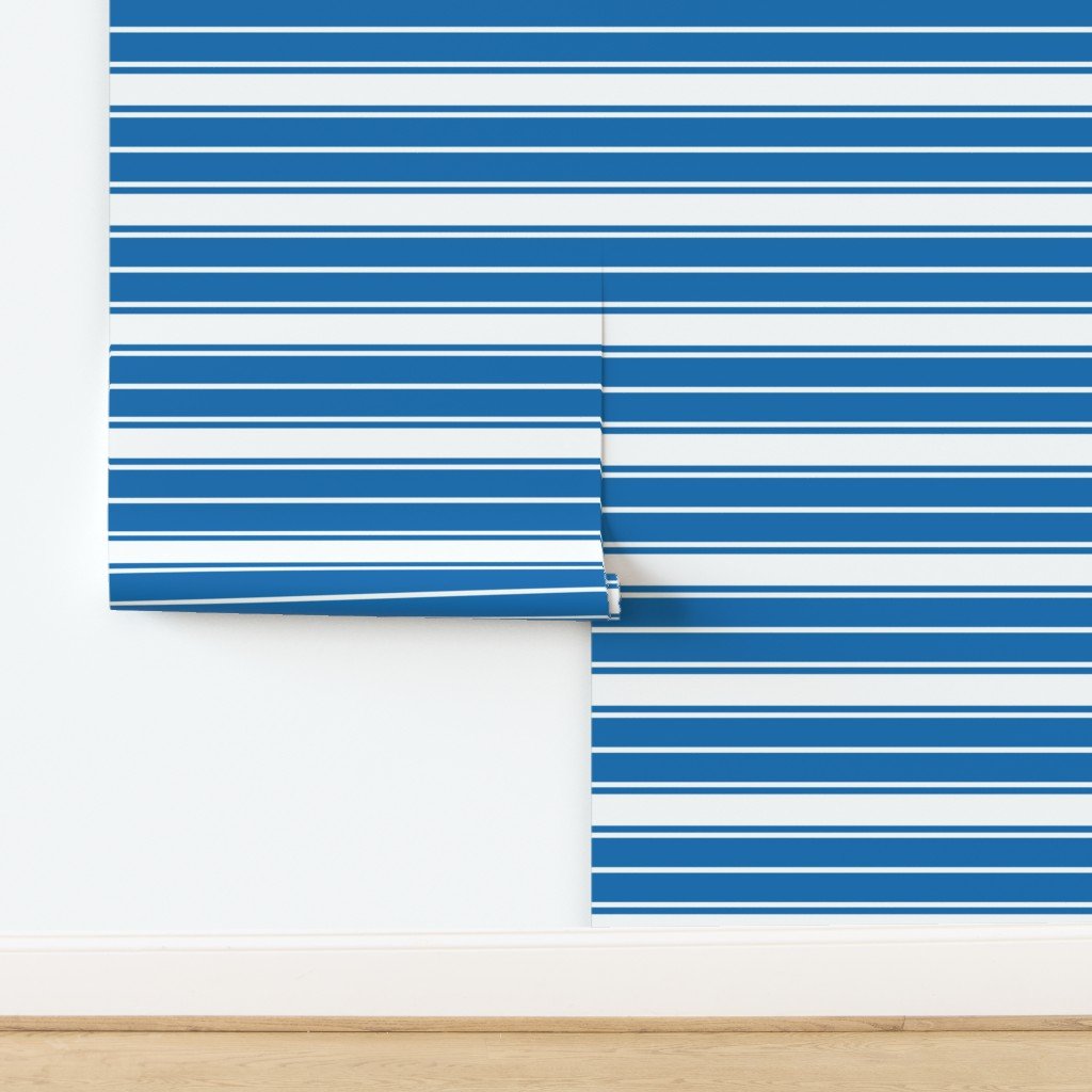 Biscayne Bay Blue and White Horizontal French Stripe Wallpaper design
