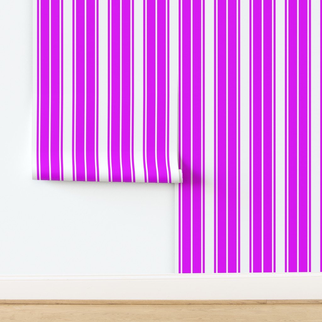 Orlando Orchid and White Vertical French Stripe Wallpaper design