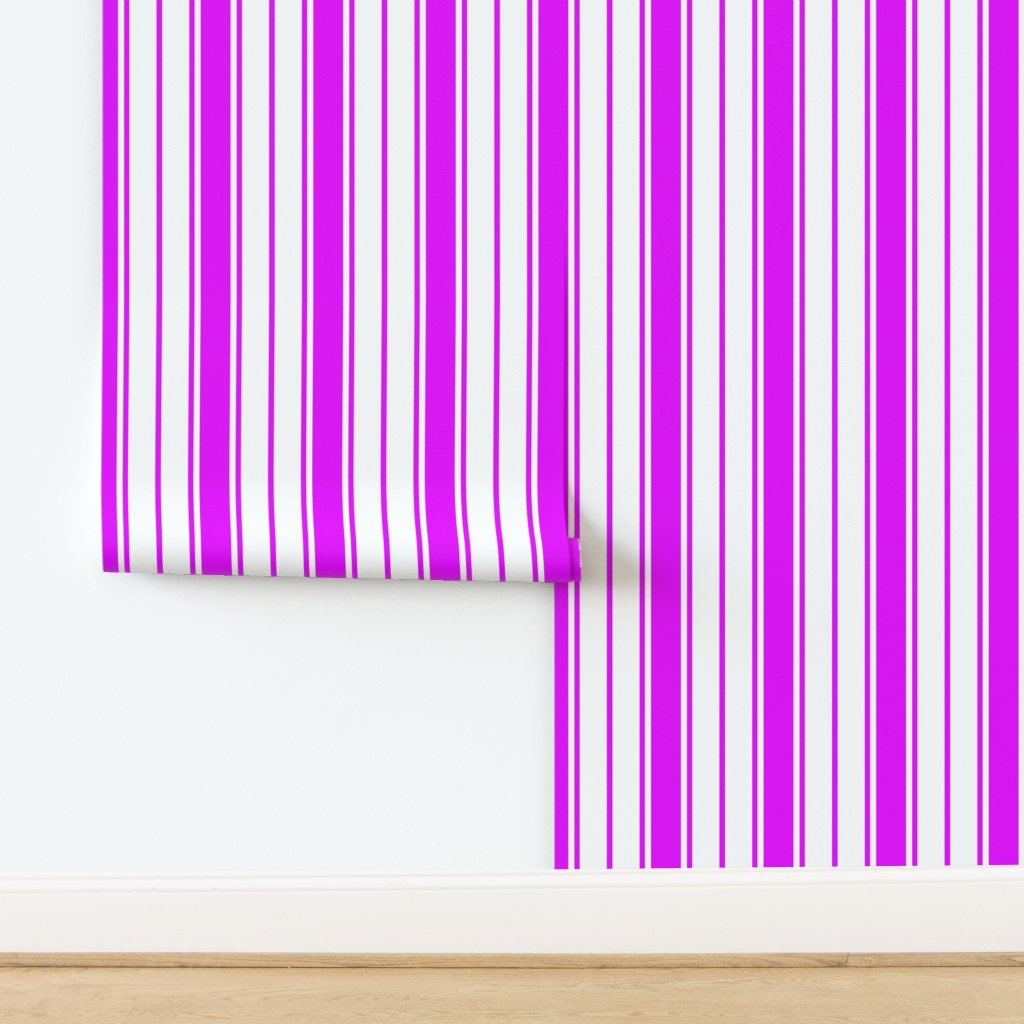 Orlando Orchid and White Vertical French Stripe Wallpaper design