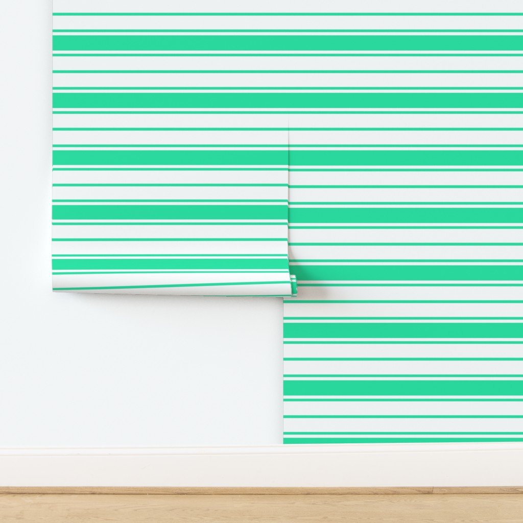 Sea Mint Green and White Horizontal French Stripe Wallpaper design