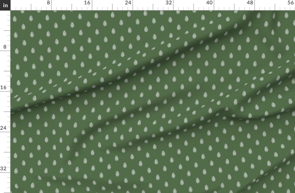 Christmas Pine Cone in Bright White on Fir Tree Green Fabric design