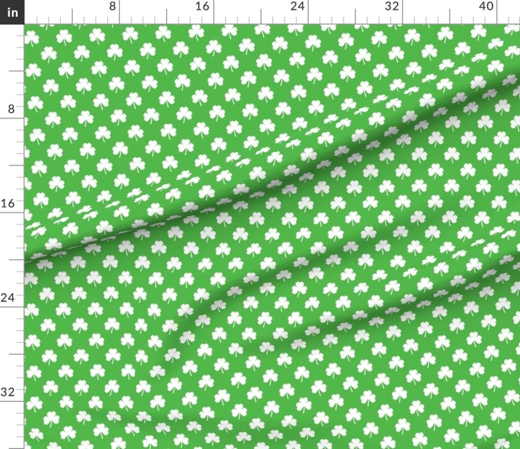 White Heart-Shaped Clover on Green St. Patricks Day Fabric design