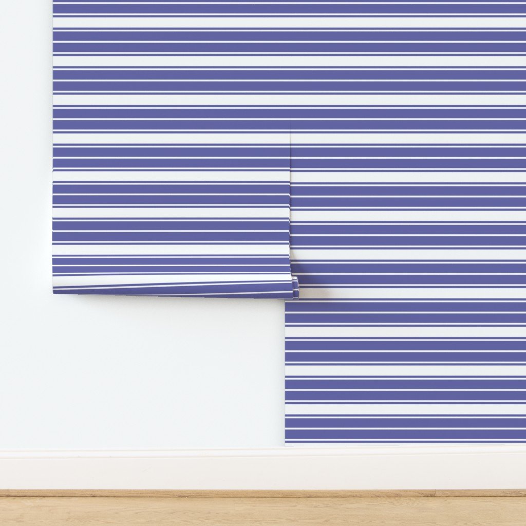 Periwinkle Blue and White Jumbo Horizontal Banded Stripes Interior Collection design