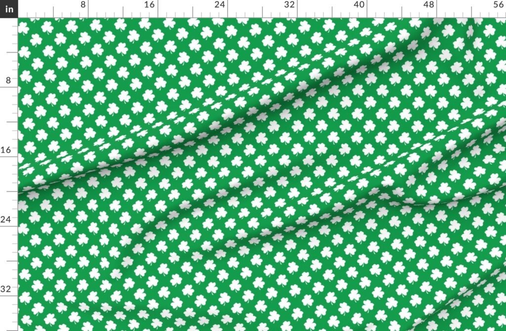 White Heart-Shaped Clover on Green St. Patricks Day Fabric design