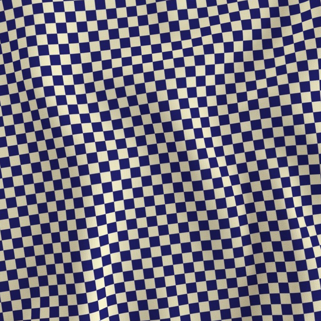 Navy Blue and Cream Checkerboard Squares Fabric blue and cream fabric
