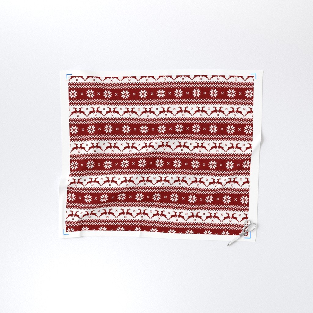 Large Dark Christmas Candy Apple Red Nordic Reindeer Stripe Fabric nordic reindeer fabric
