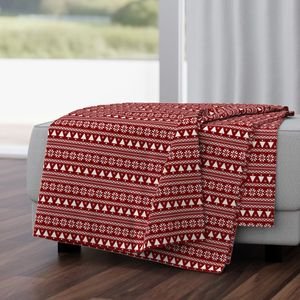 Dark Christmas Candy Apple Red Nordic Trees Stripe in White Home Styling Collection Design Collection nordic pattern throw blanket design