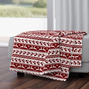 Large Dark Christmas Candy Apple Red Nordic Reindeer Stripe in White Design Collection Home Styling Collection nordic stripe throw blanket design