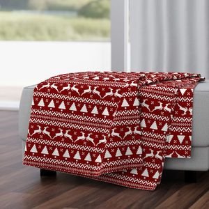 Large Dark Christmas Candy Apple Red Nordic Reindeer Stripe in White Home Decor Collection Interior Collection nordic stripe throw blanket design
