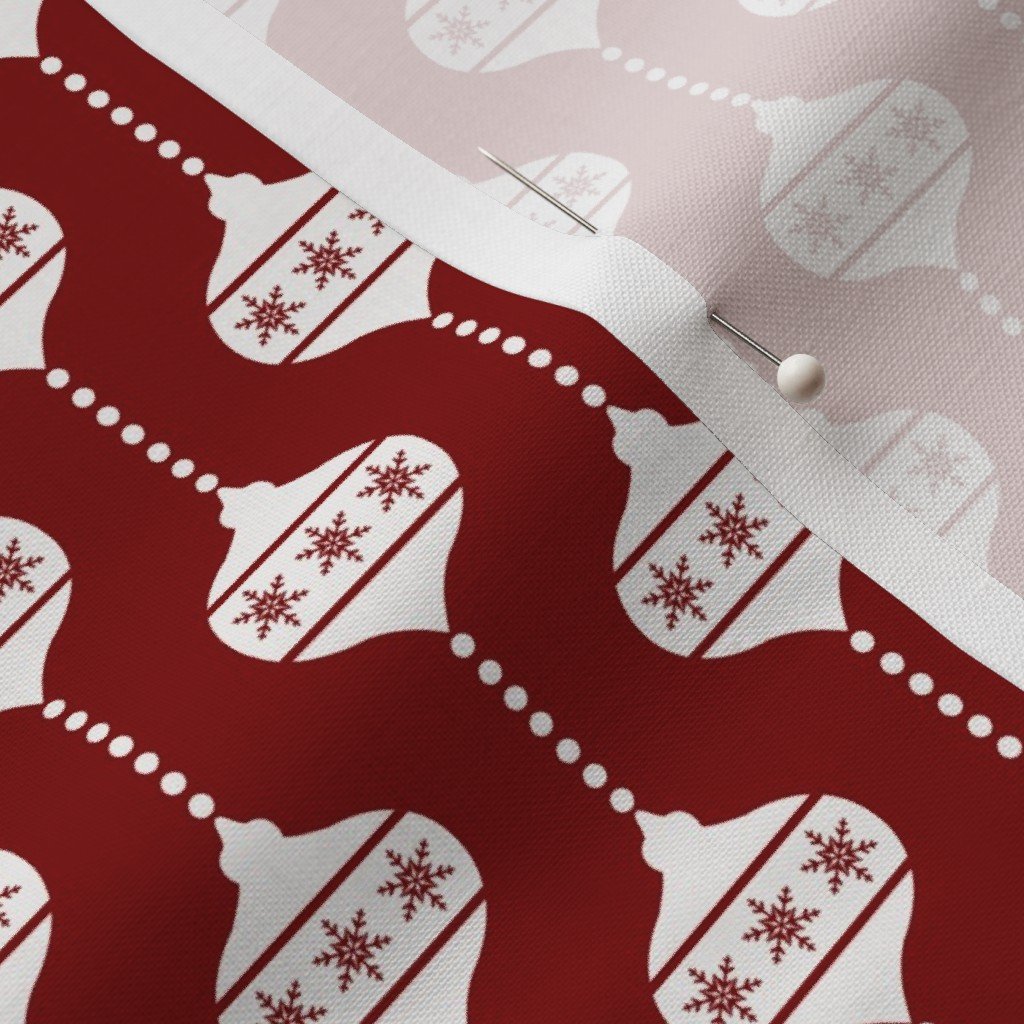 Dark Christmas Candy Apple Red with White Ball Ornaments Fabric christmas decoration fabric