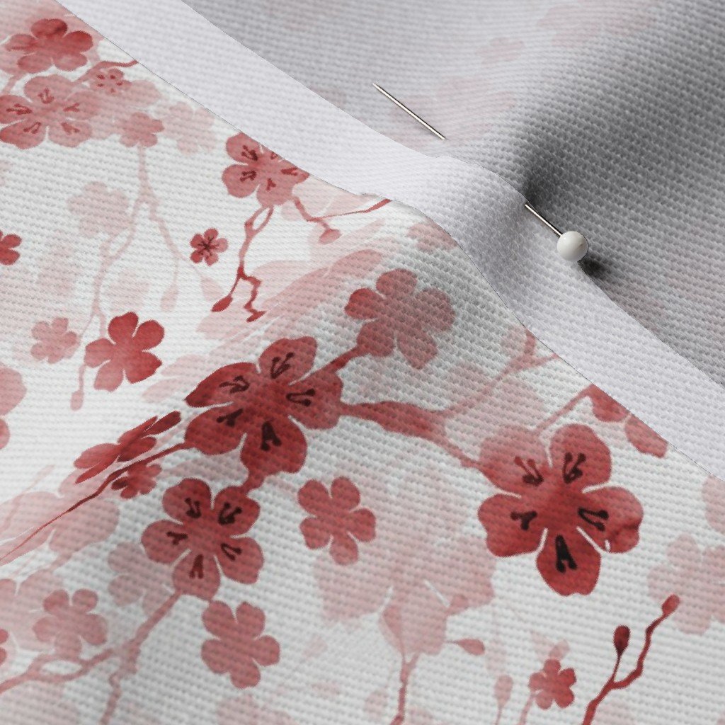Bright Red Pastel Watercolor Cherry Blossom Flowers and Vines Fabric bright pastels fabric