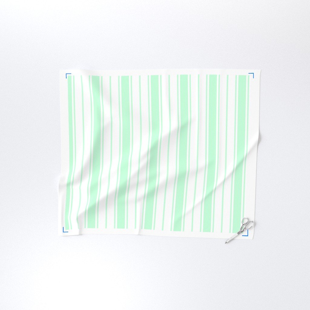 Mint Foam and White Vertical French Stripe Fabric jumbo stripe fabric