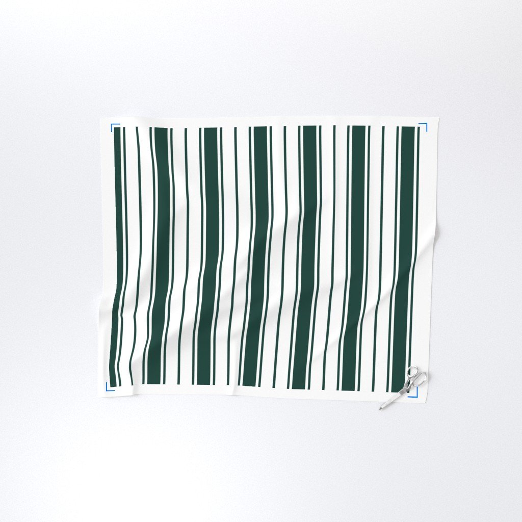 Cypress Green and White Vertical French Stripe Fabric jumbo stripe fabric