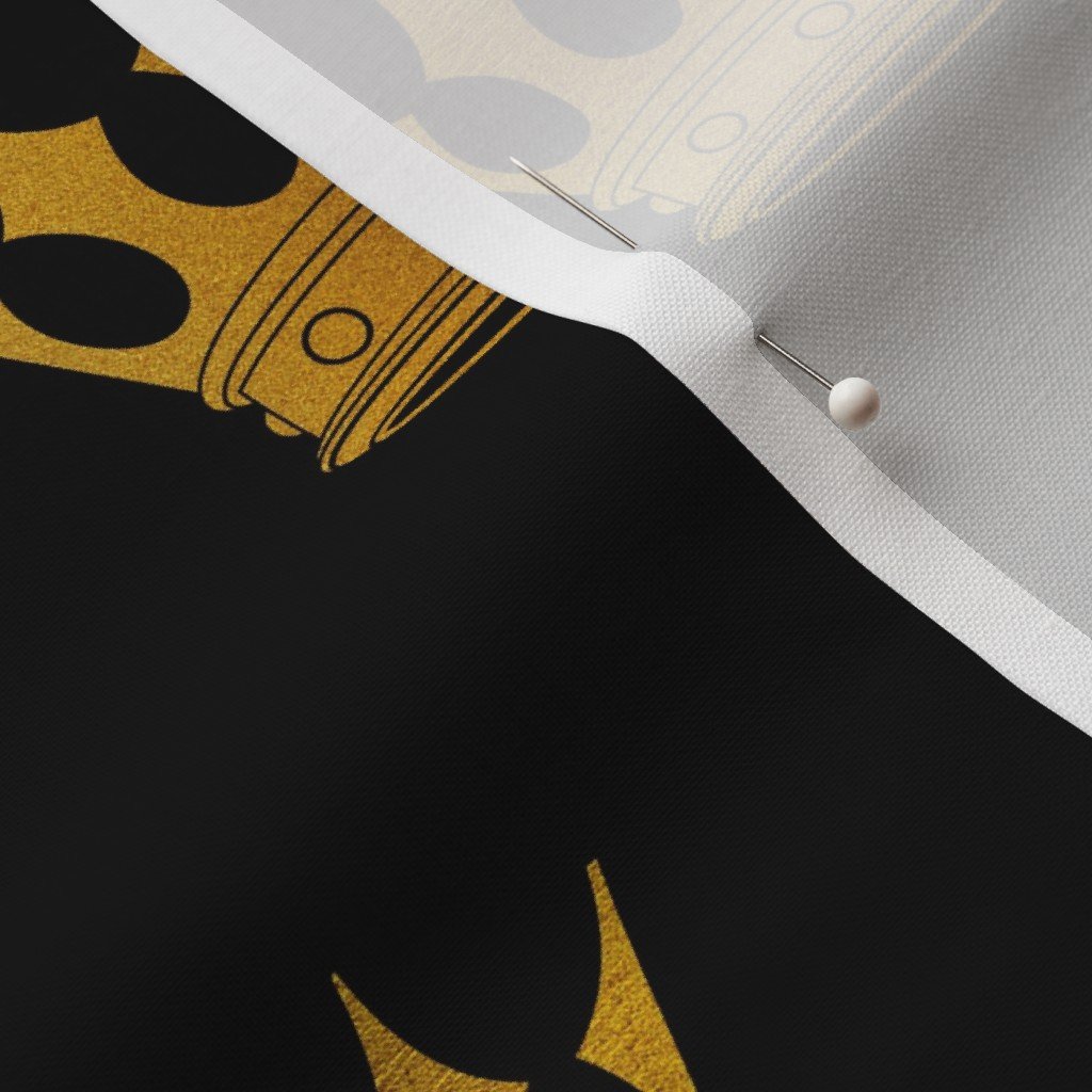 Midnight Black Faux Metallic Gold Crowns Fabric faux gold fabric
