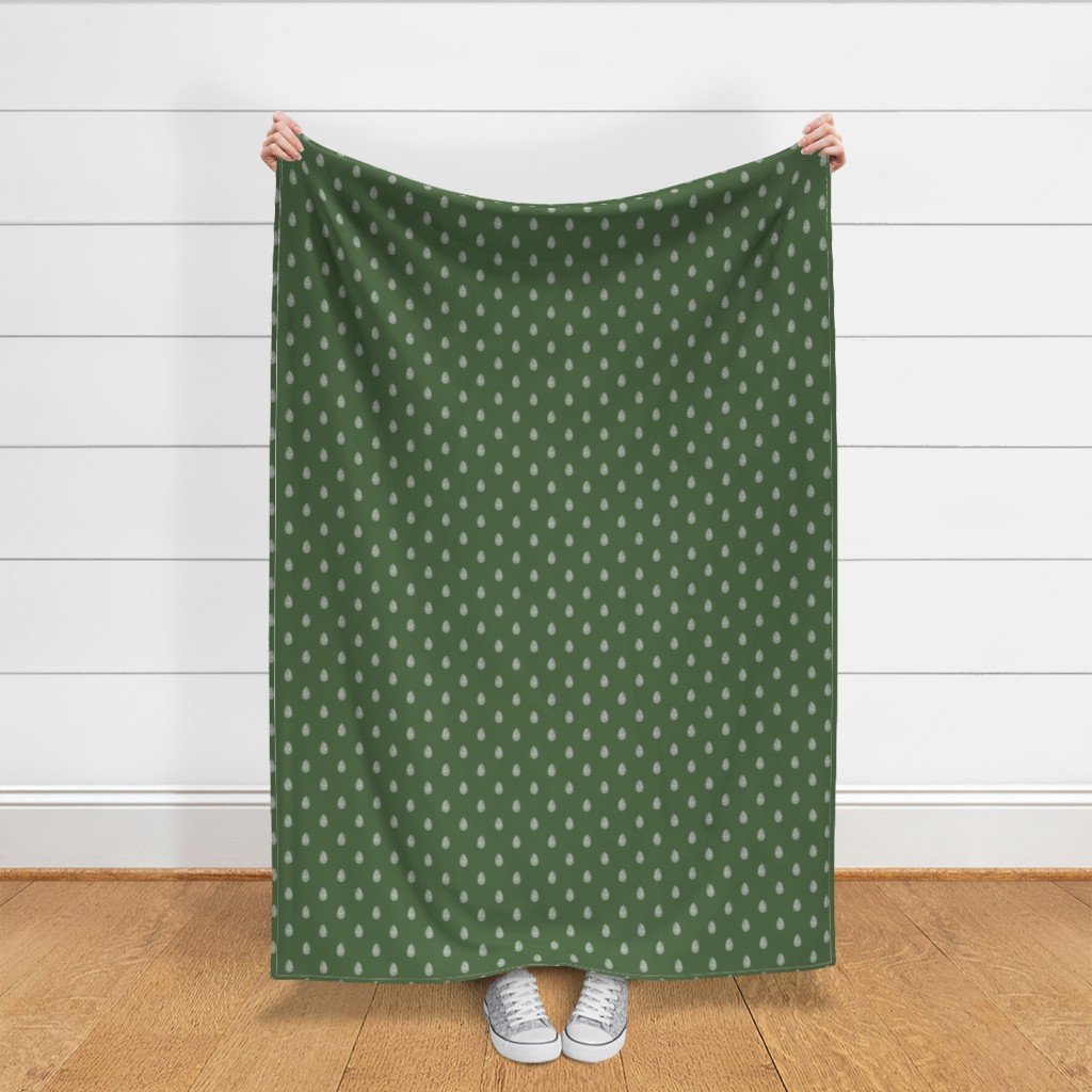Christmas Pine Cone in Bright White on Fir Tree Green Fabric bright white fabric