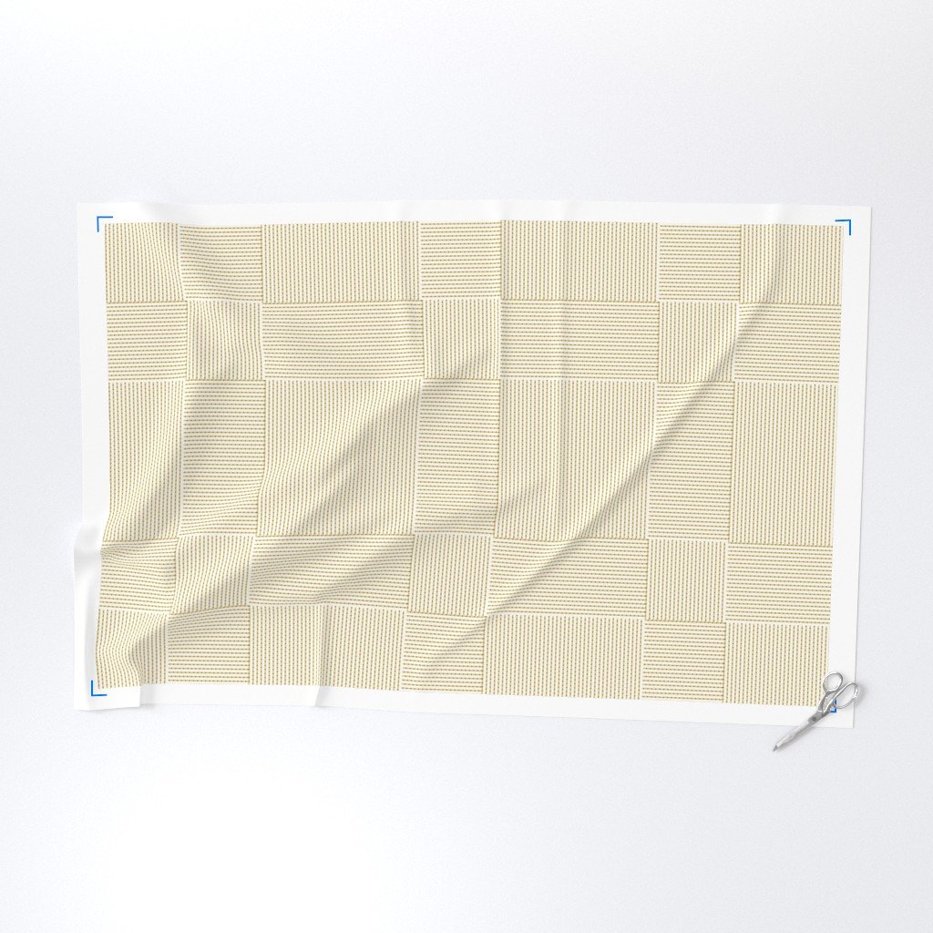 Patchwork Quilt Squares in Shades of Straw Beige Seersucker-look Fabric puckered stripes fabric