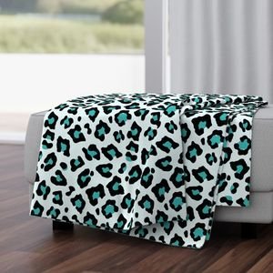 Jumbo Leopard Spots Animal Repeat Pattern Print in Turquoise Blue and Black Decor Collection Home Styling Collection animal pattern throw blanket design
