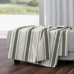 Leaf Green Antique Vintage Mattress Ticking Stripe on Cream Decor Collection Home Decor Collection vintage fabric throw blanket design