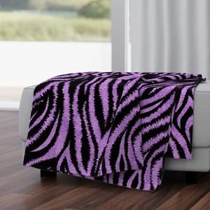 Textured Animal Striped Tiger Fur in Bold Purple Lavender and Black Design Collection Home Decor Collection purple lavender throw blanket design