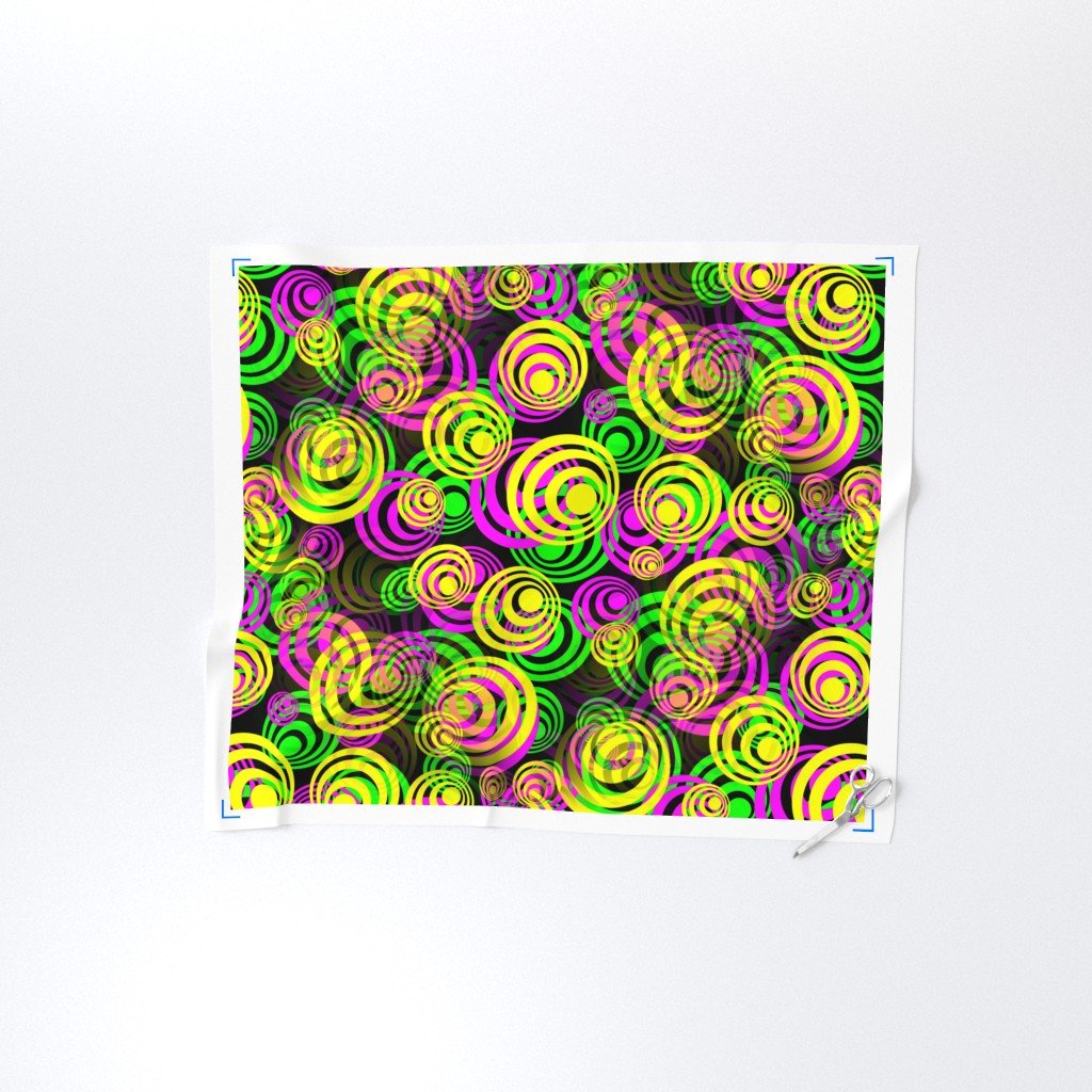 Bright Yellow Pink and Green 70s Hippy Circles Fabric disco circles fabric