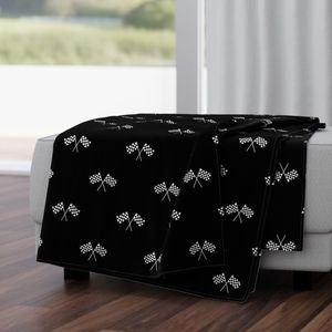 Small Black and White Classic Chequered Flags on Black Design Collection Design Collection white flag throw blanket design