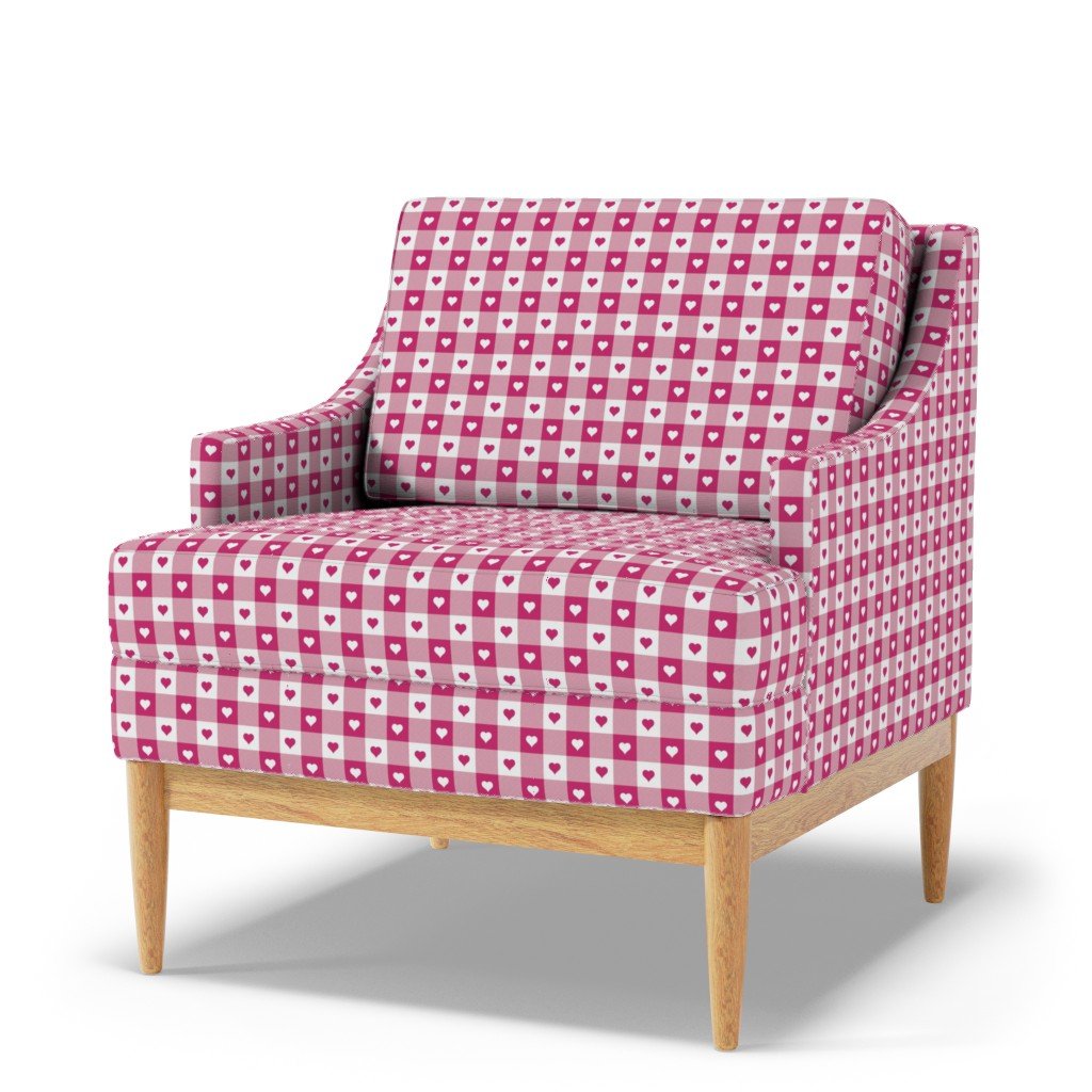 Bubble Gum and White Gingham Valentines Check with Center Heart Fabric bubble gum gingham fabric