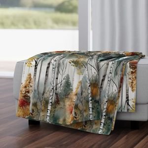 Endless Birch Tree Dreamscape Trees in Misty Forest Watercolor Home Decor Collection Home Styling Collection forest watercolor throw blanket design