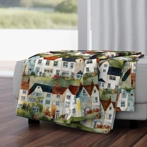 English Village Houses in Watercolor Home Styling Collection Home Decor Collection english town throw blanket design