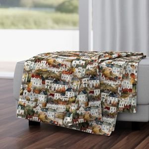 Small English Town Houses in Watercolor Decor Collection Home Styling Collection english village throw blanket design