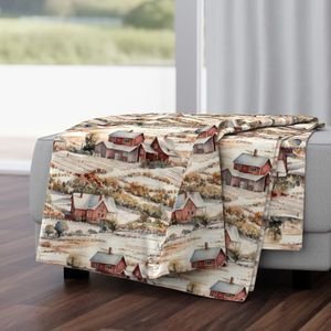 Winter Snowy Farm Landscape Watercolor Home Decor Collection Home Decor Collection farm landscape throw blanket design