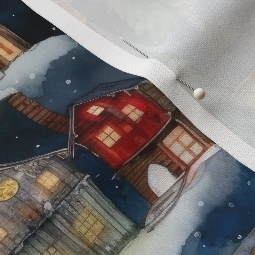 Small Christmas Christmas Rustic Winter Mountainside Cabins Fabric christmas village fabric