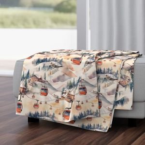 Vintage Ski Slope Cabins in Soft Pastels Design Collection Interior Collection ski scene throw blanket design