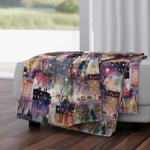 Large New York City Christmas Street Watercolor Home Styling Collection Home Styling Collection buildings houses throw blanket design
